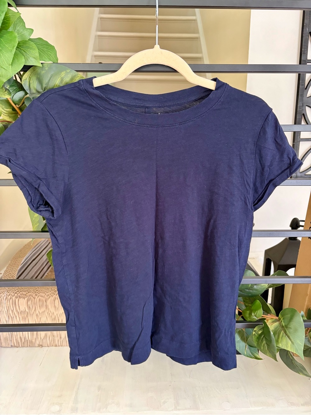 LOFT Vintage Soft Navy Blue Rolled Sleeve Tee Size S 100% Cotton